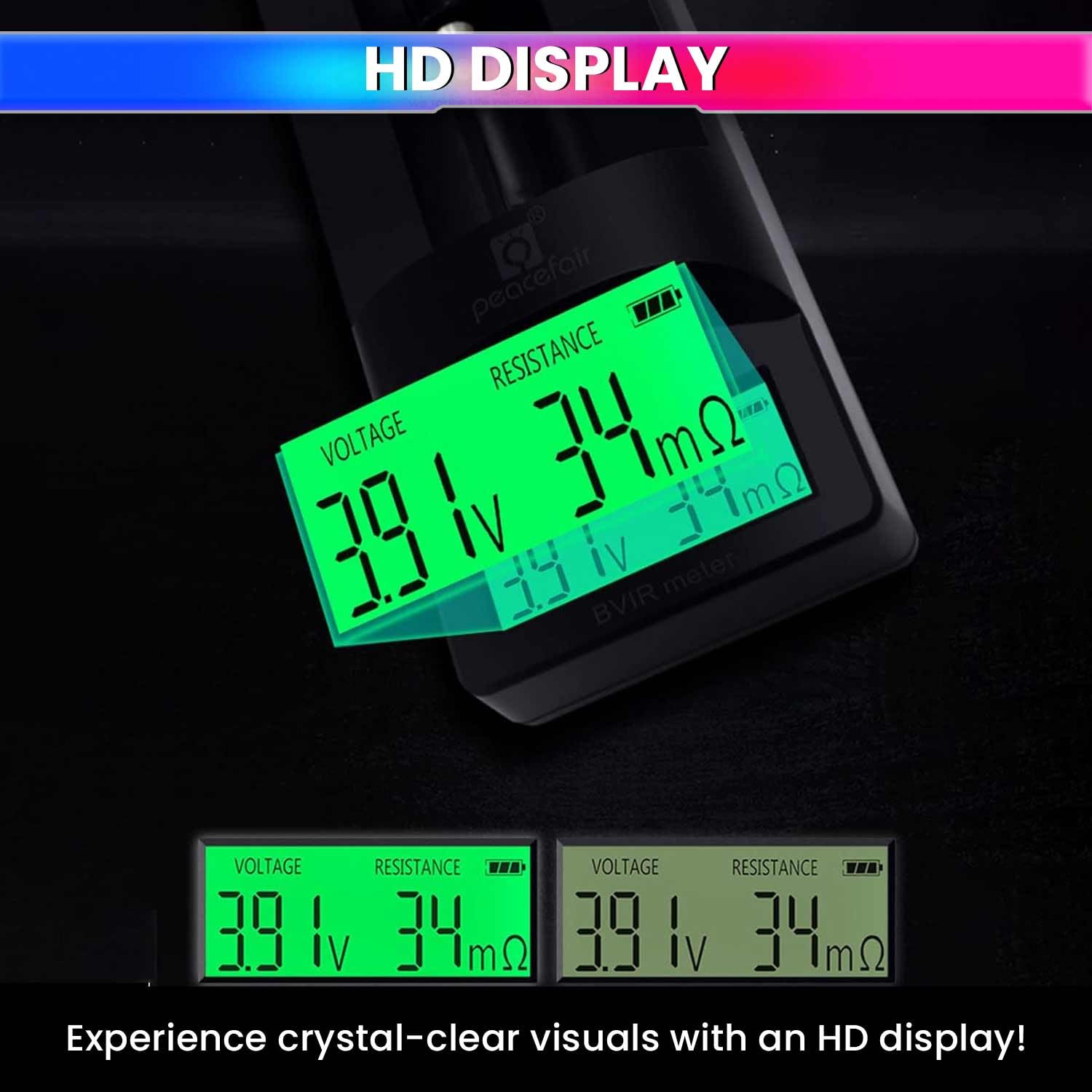 BVIR Battery Tester 0–999mΩ with LCD, for Lead-Acid & Lithium Battery Voltage/Resistance Check amiciKart