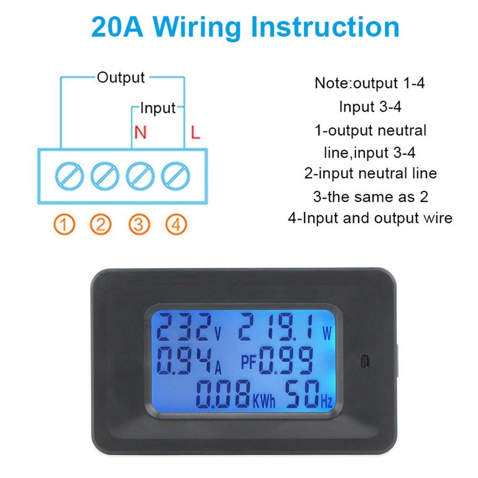 Digital Energy Meter with Blue Backlight Multifunction Power Meter for Voltage, Current, Frequency & Energy Monitoring (AC 5KW 20A) amiciKart