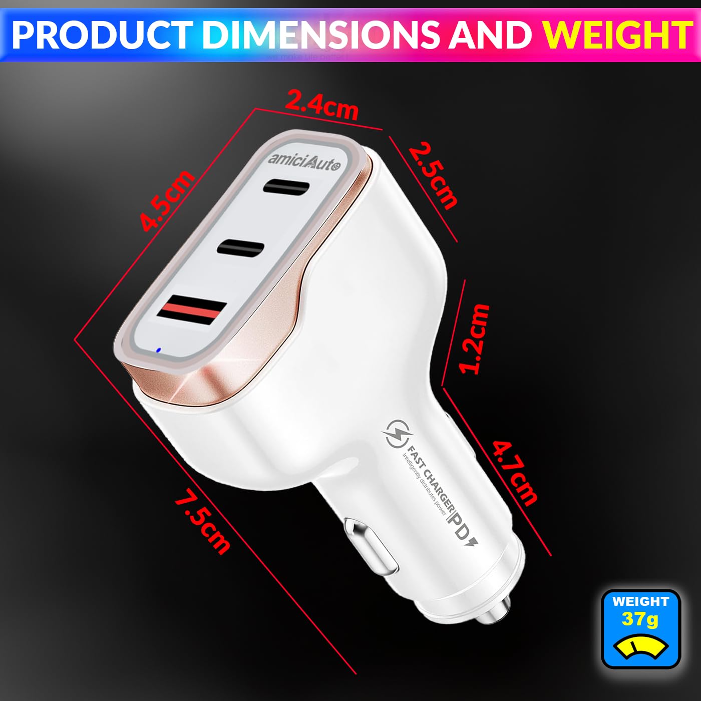 138W Car Charger with PD 3.0/PPS, 105W Dual PD Charging Port, and 18W USB-A QC 3.0 Port amiciKart c0tmiz-hs.myshopify.com