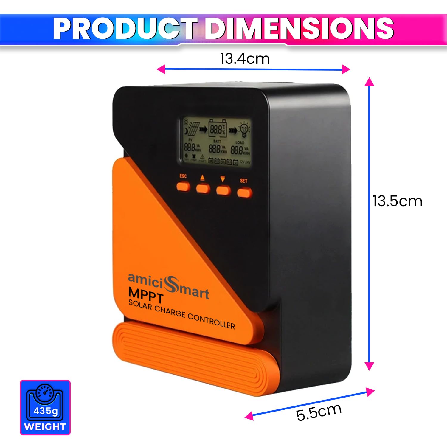 True MPPT Solar Charge Controller 12V/24V Lithium & Lead-Acid Compatible with LCD Display & 5V/3A USB Port