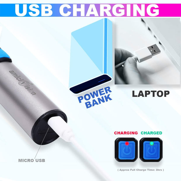 amiciVision Aluminium Alloy Rechargeable UV Torch Light