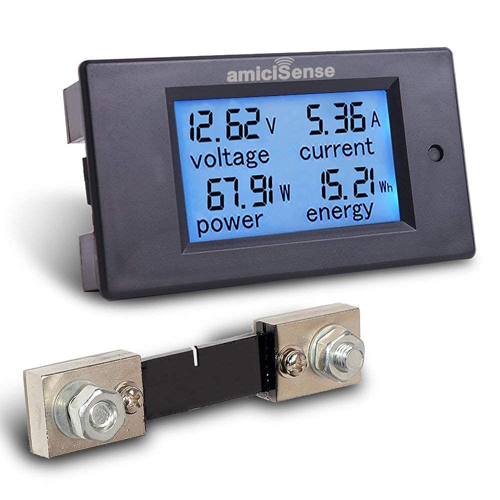 DC 4-in-1 Energy Meter, 6.5–100V 100A (10kW) Power Meter with Digital Display & Blue Backlight amiciKart