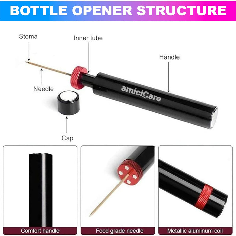 Wine Bottle Opener, Air Pressure Cork Opener with Foil Cutter, Wine Pourer and Vacuum Bottle Sealer amiciKart c0tmiz-hs.myshopify.com