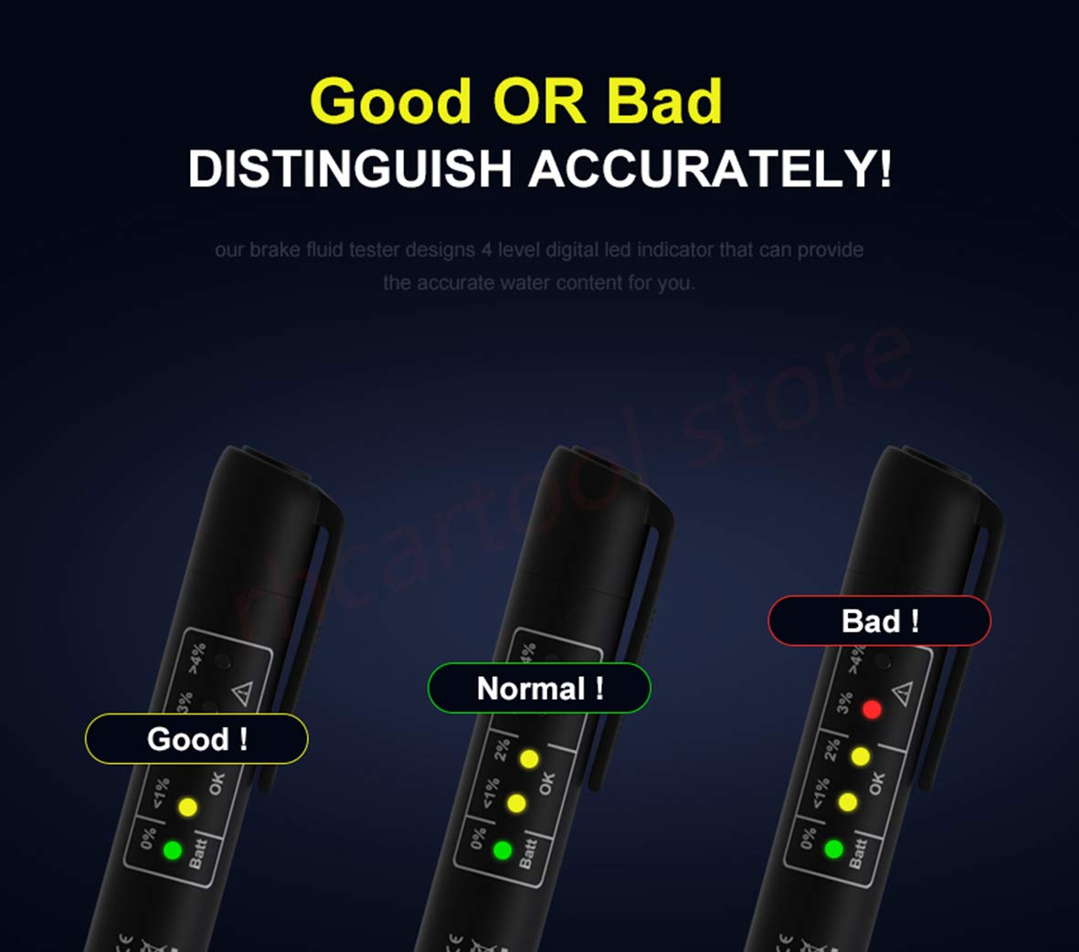 Brake Fluid Tester 5 LED Indicator For DOT3 DOT4 Brake Fuel with AAA Battery