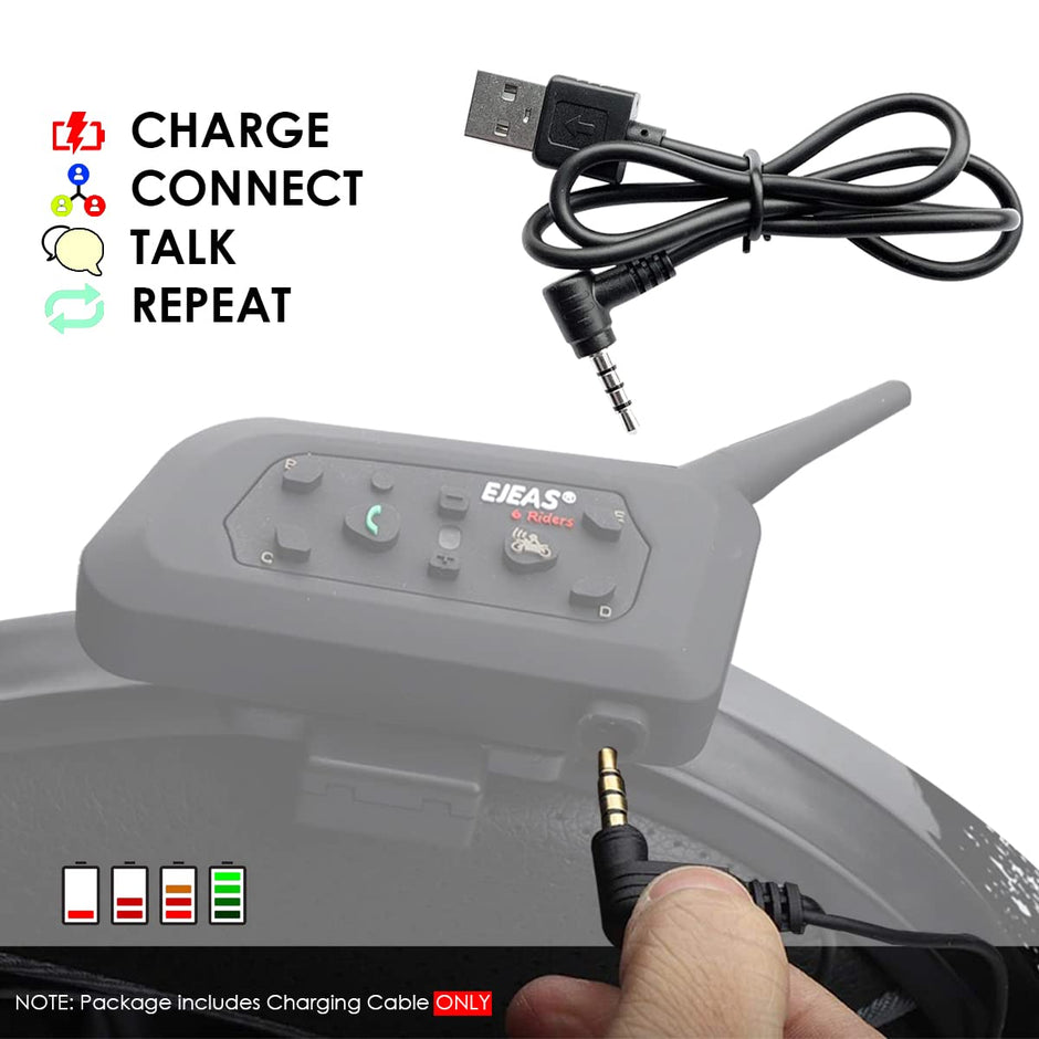 amiciAuto Ejeas V6 and V6 Pro Charging Cable for Helmet Intercom (Black)