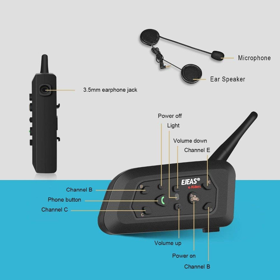 VNETPHONE Vnetphone V6 Waterproof Full Duplex 2-Way Audio Motorcycle Bluetooth Intercom On Ear Headset With Advanced Noise Control
