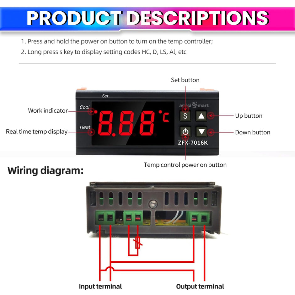 Digital Temperature Controller Thermostat Switch with K-Type Sensor