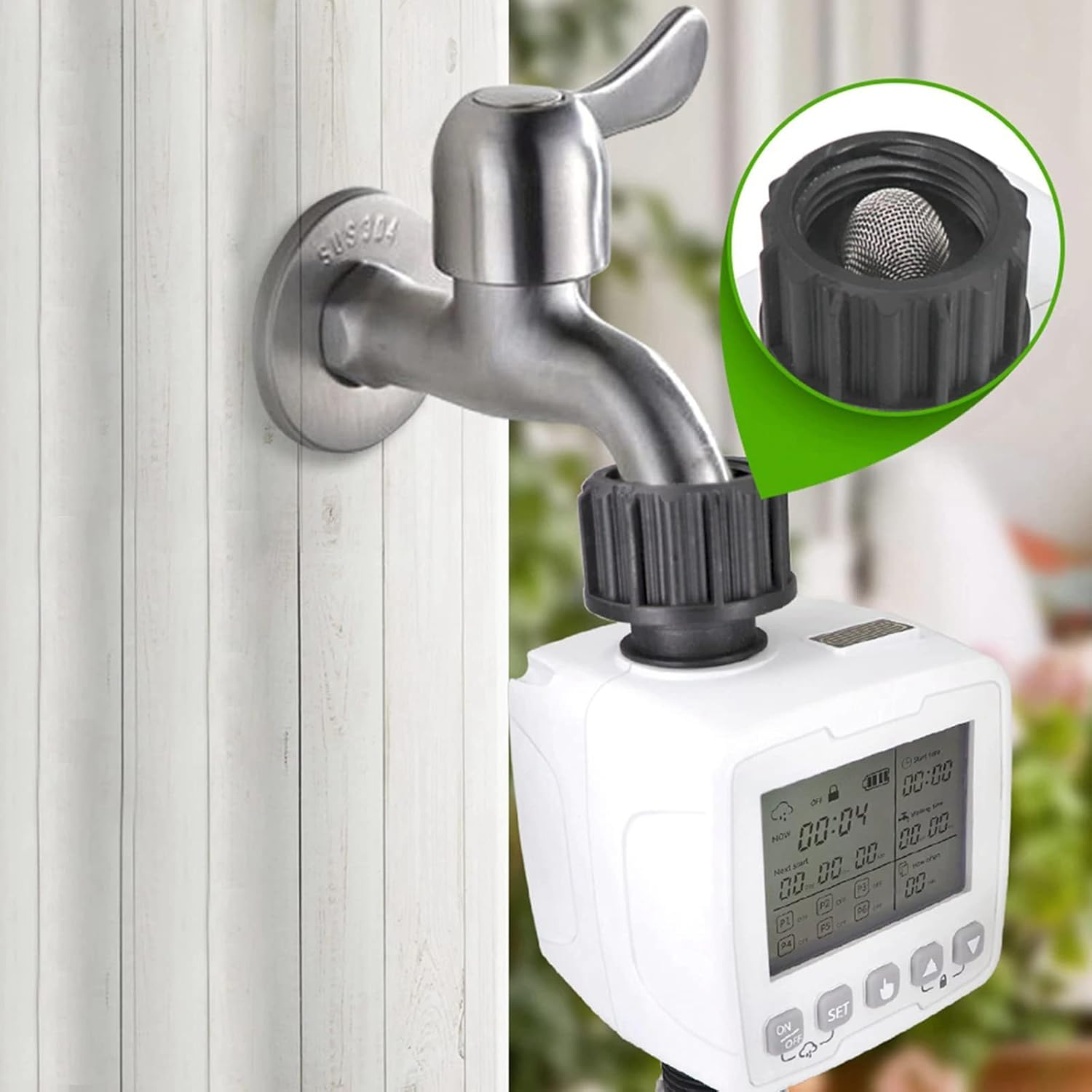 Automatic Irrigation Timer with Rain Sensor, 6 Programs, Child Lock & Battery Operated