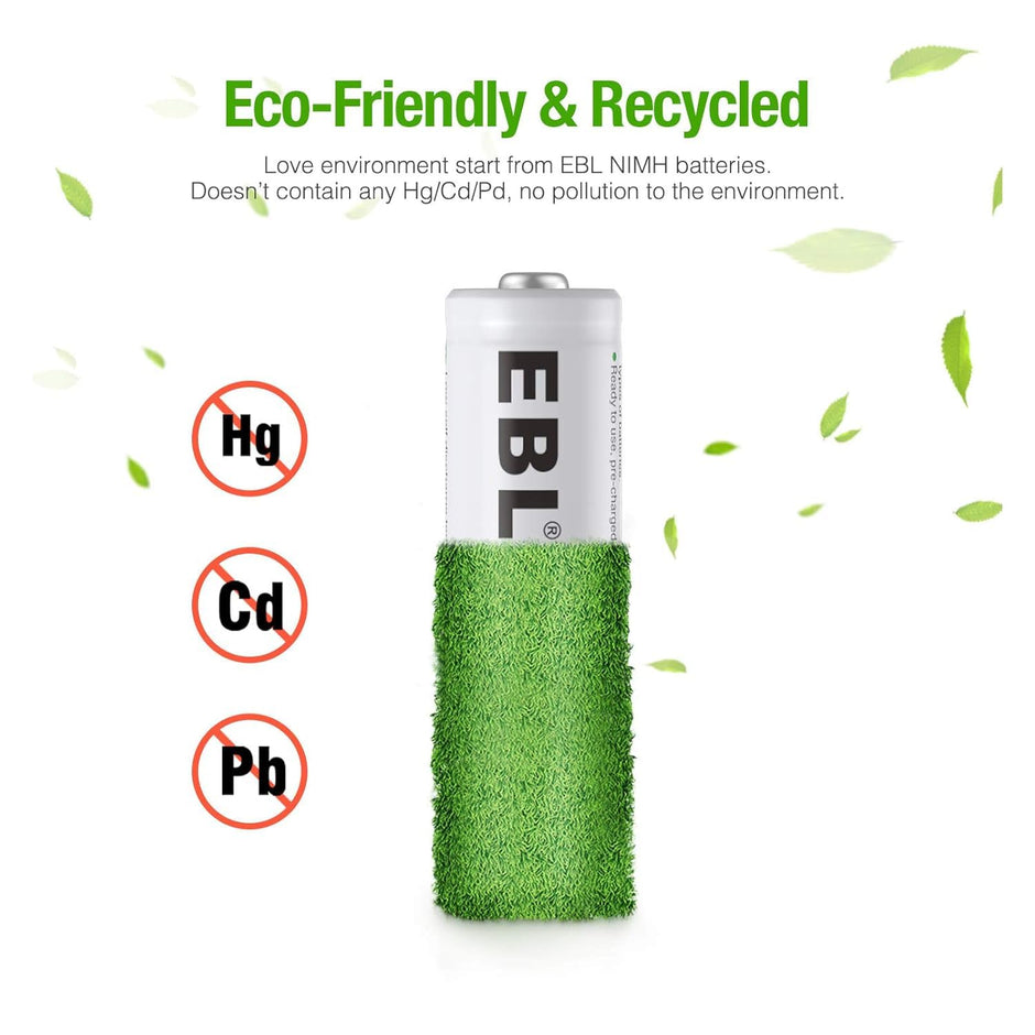 EBL 2800mAh AA Rechargeable Batteries – High Capacity Ni-MH Batteries, Pack of 4