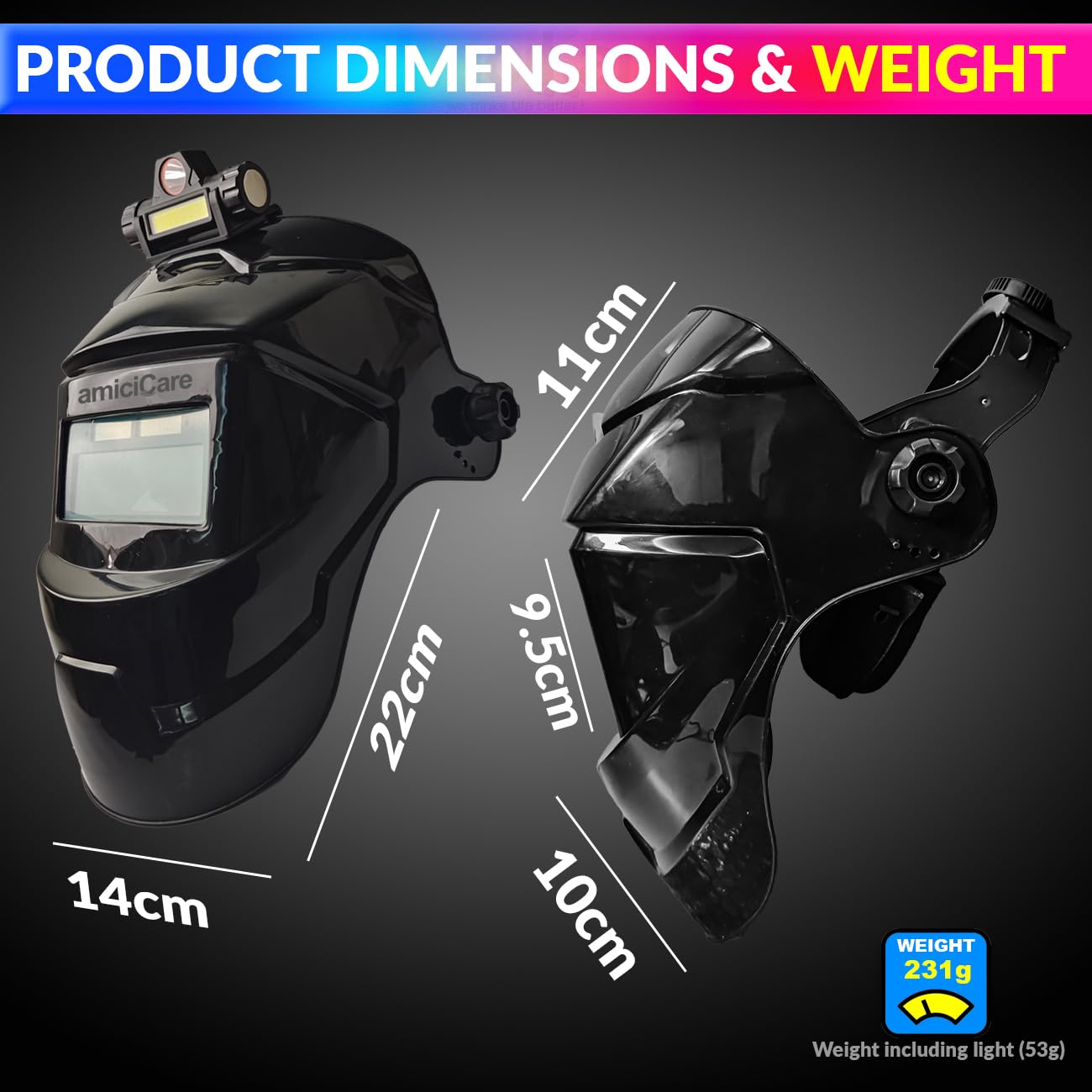 Solar-Powered Auto-Darkening Welding Helmet, Auto Dimming Facemask for Welding Grinding