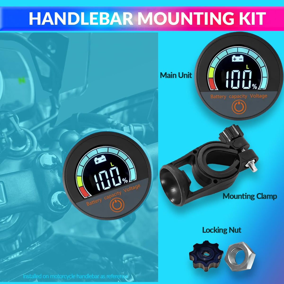 Digital Battery Indicator for Bikes, E-Rickshaws 4-in-1 Battery, Voltage Charge, Temperature with Grid Display