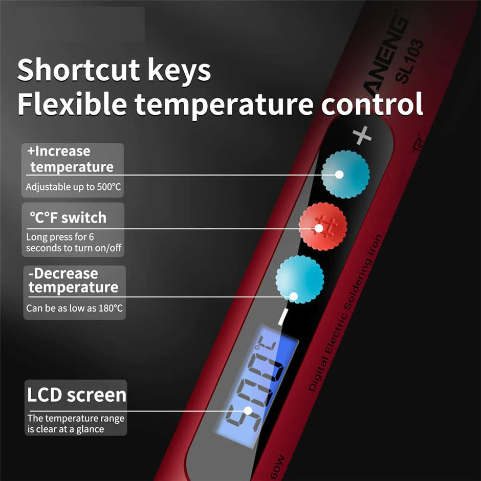 60W Digital Soldering Iron–LCD Display, 180–500°C Adjustable Temperature,6 Bits, Calibration Function amiciKart c0tmiz-hs.myshopify.com