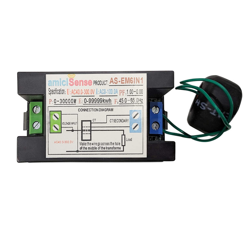6-in-1 Digital Power Meter, 100A 40–300V AC with Multi-Colour Display (22kW)