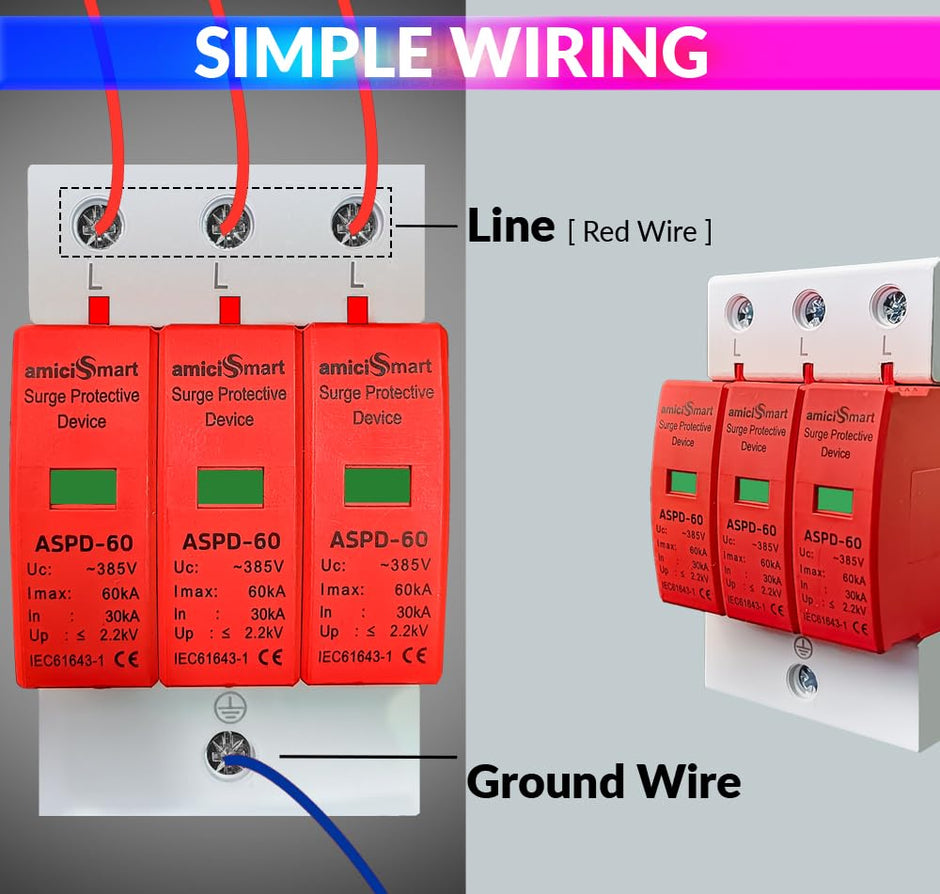 amiciSmart AC Surge Protector, 385V 30KA~60KA SPD Lightning Protection Device