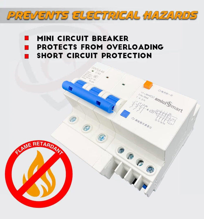 RCCB 63A Circuit Breaker with Leakage & Lightning Protection Prevent Electrical Hazard with Easy Din Rail Mount