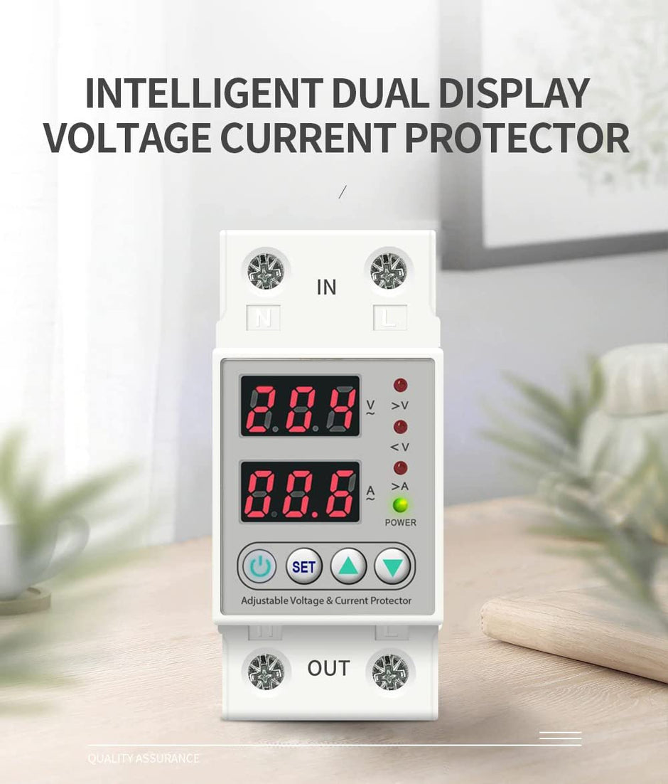 amiciSmart Automatic Over/Under Voltage & Over Load Protection with Auto Re-connect LED Display Din-Rail Mounted Single Phase 220V, 63A (13.8kW)