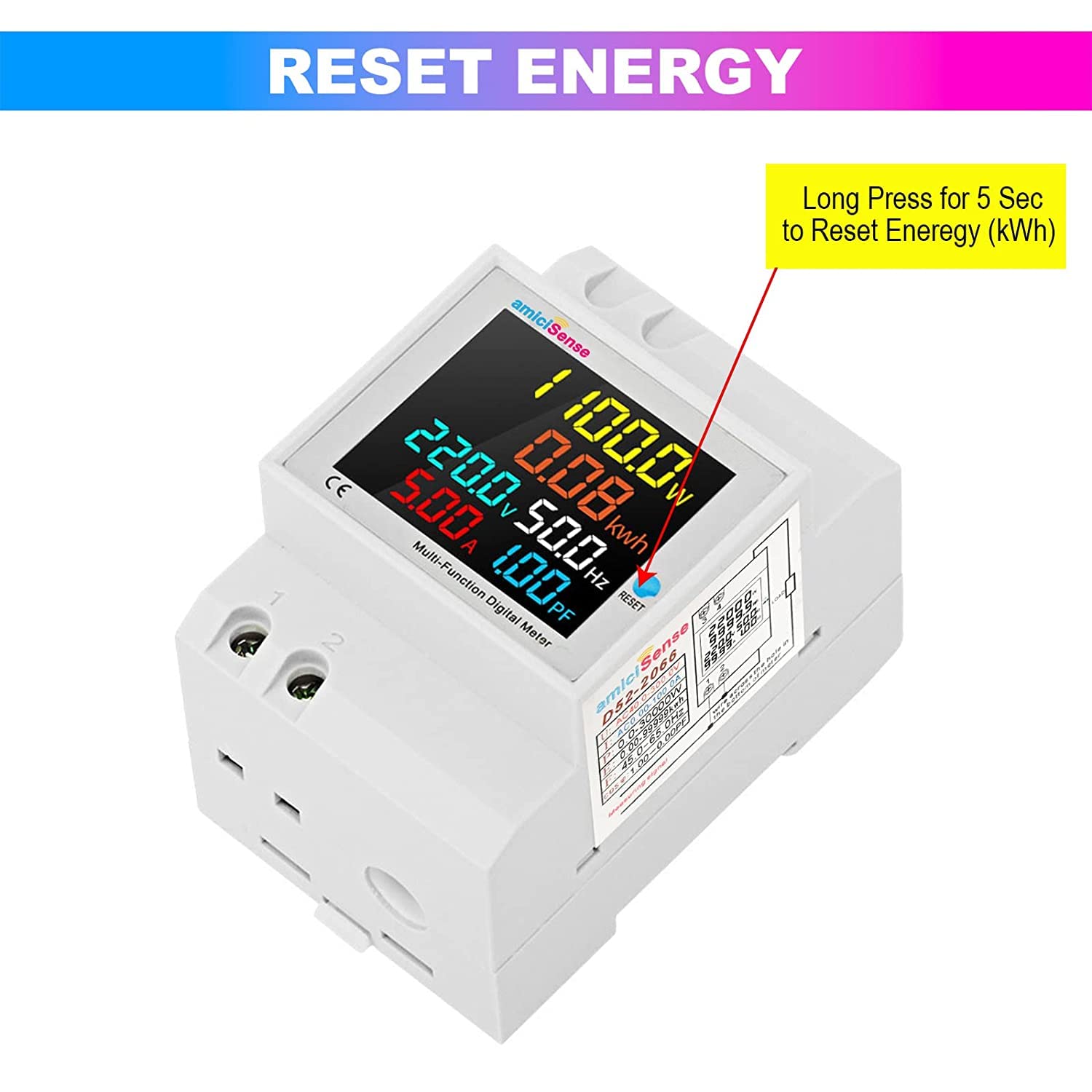 amiciSense 6 in 1 AC 40-300V 100A Digital Energy Meter