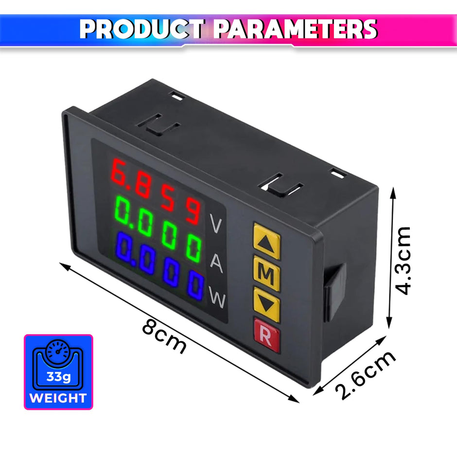 amiciSense DC Watt Meter 3 in 1, 0-100V 10A 1000W Power Meter with Multi-Colour Digital Display