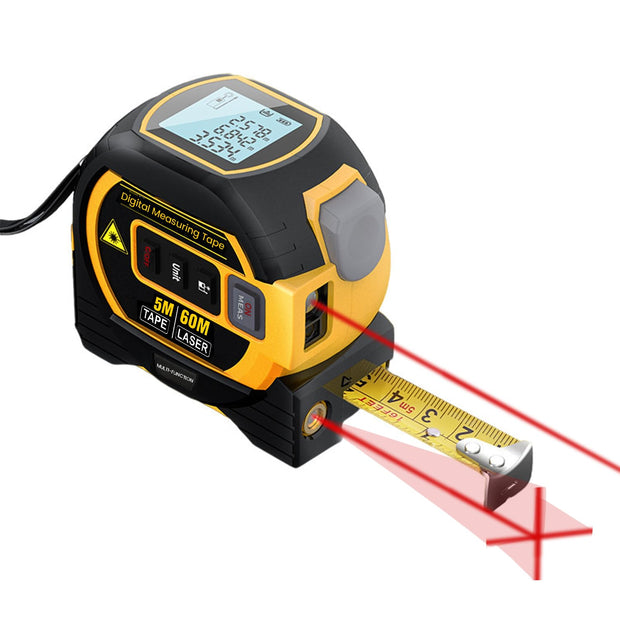 3-in-1 Laser Distance Meter 60m Range finder, 10m Cross Line Laser & 5m Self-Lock with LED Display, Auto-Lock Blade
