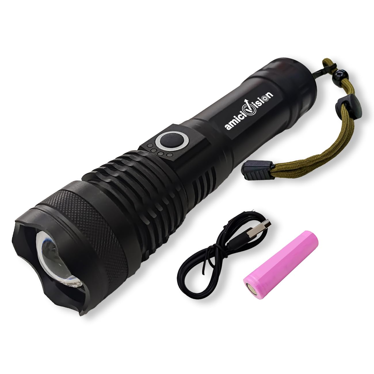 Rechargeable Flashlight With Zoom Function- Led Metal Torch With 5 Lighting Modes amiciKart