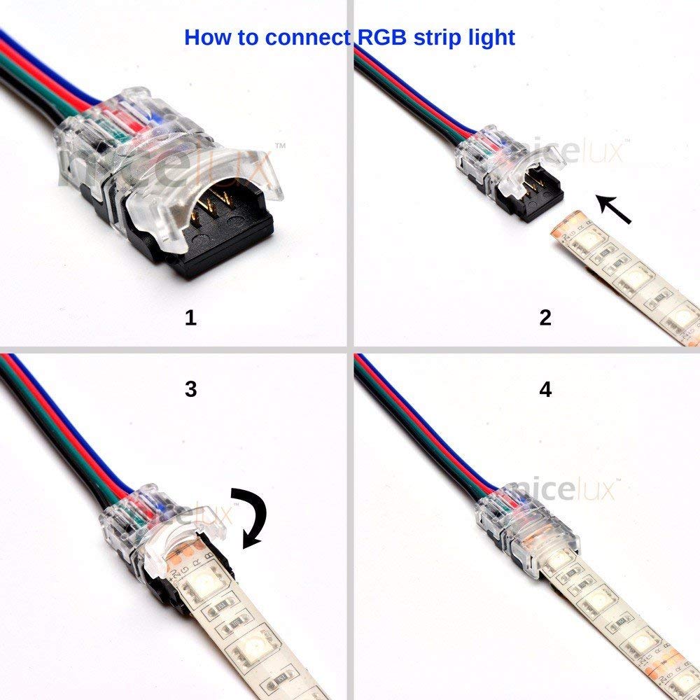 amiciTools LED Connector for 5050 5630 RGB LED Light Strip; Wire Connection Conductor (Clip Type) -4 Pieces