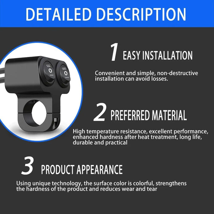 12V Waterproof 22mm Motorcycle Handlebar Switch – Dual Control Button for Fog Lamps & Accessories