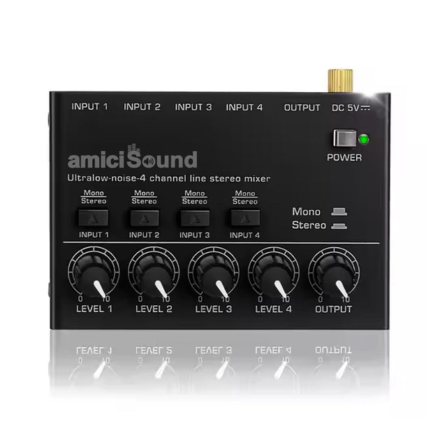 Mini Audio Mixer–Ultra Low-Noise 4-Channel Stereo Line Mixer| Independent Volume Control amiciKart