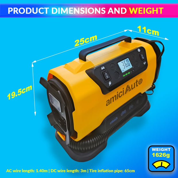 Dual Power AC/DC Inflator & Deflator with Tubeless Tyre Puncture Repair Kit amiciKart