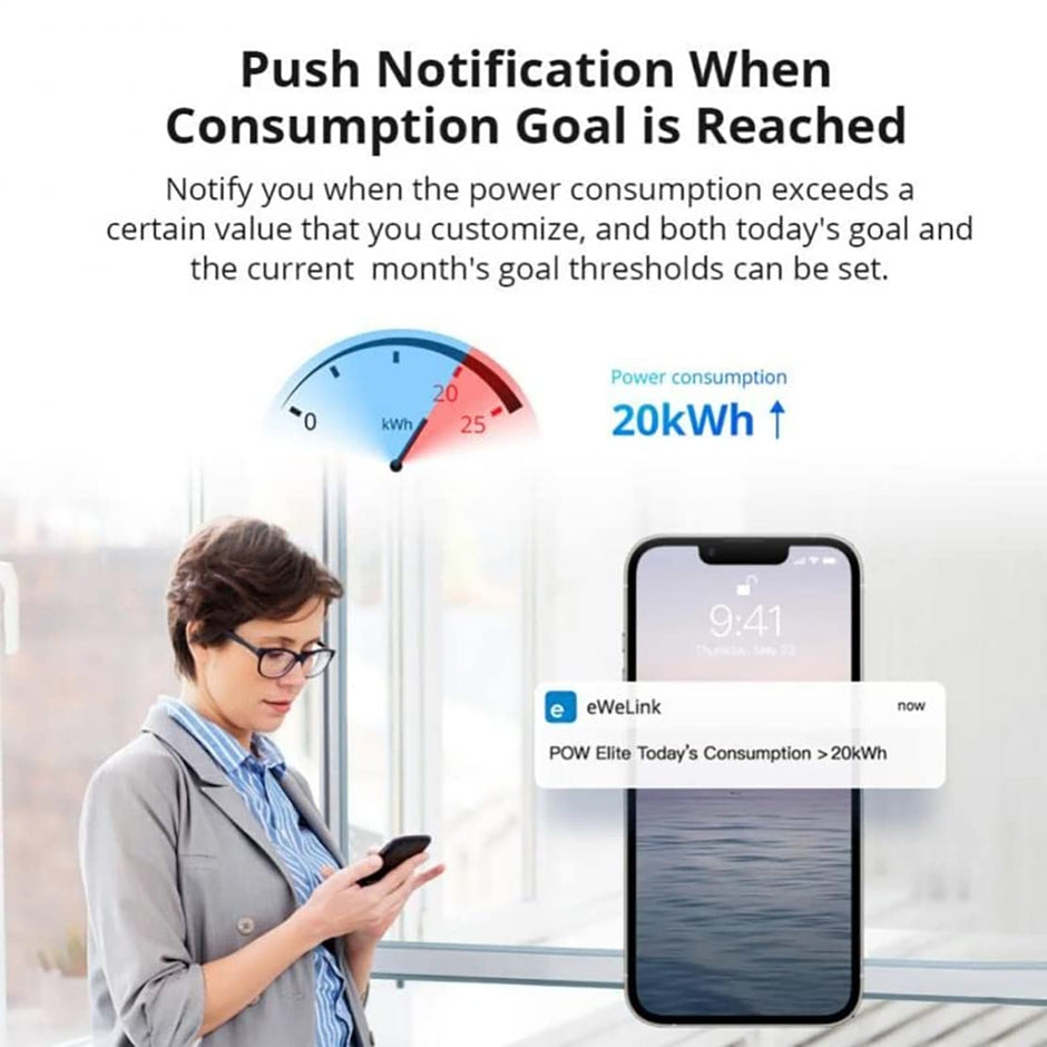 amiciSmart Wi-Fi Smart Switch, 20A Remote Control for Home Appliance, SONOFF POW with LCD Display for Real-Time Power Monitoring Compatible with Alexa