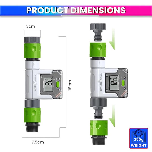 WiFi Garden Hose Water Flow Meter – LCD & App Tracking, Usage Alerts, 3/4” Hose Compatible