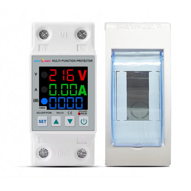Digital Energy Meter Over/Under Voltage & Overload Protection Device with Auto Reconnect and LCD Display 63A 230V