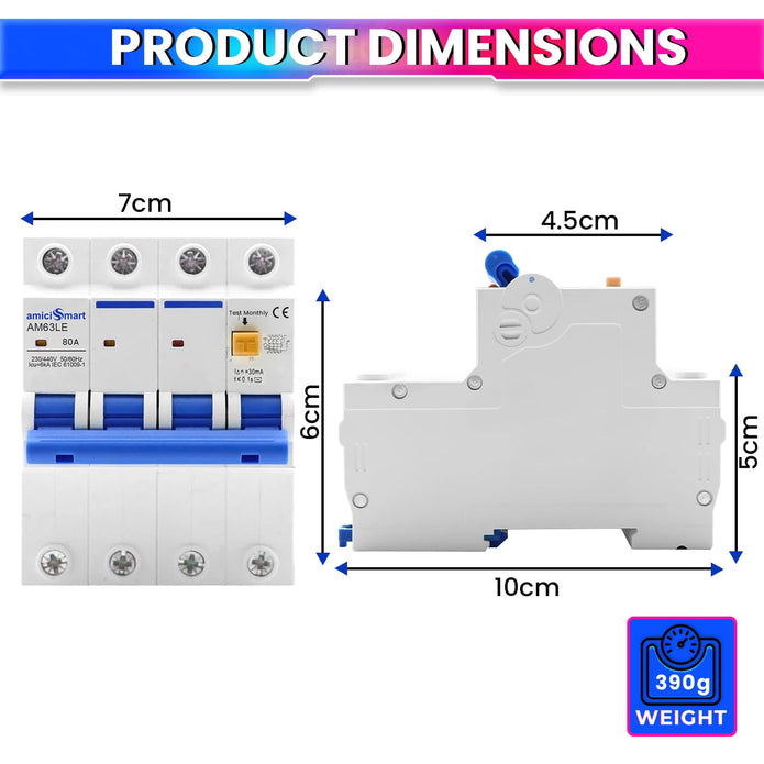 RCCB 63A Circuit Breaker with Leakage & Lightning Protection Prevent Electrical Hazard with Easy Din Rail Mount