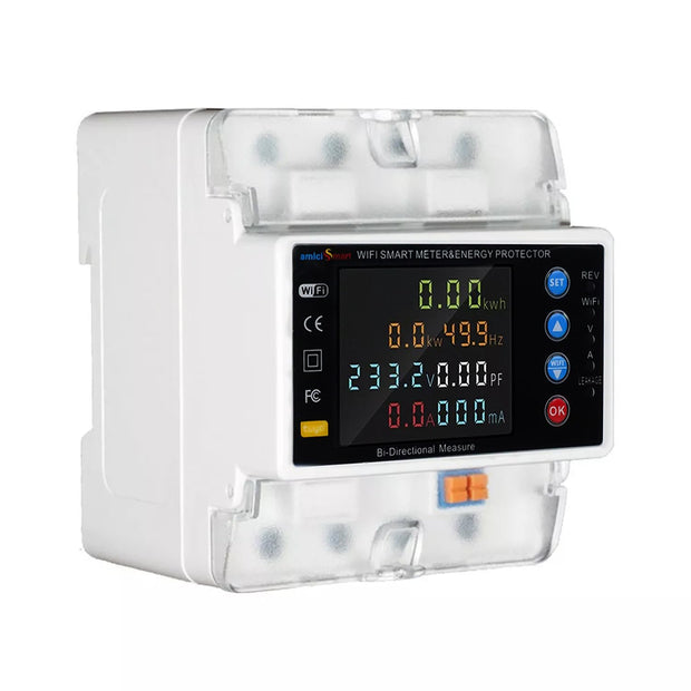 WiFi Bi-Directional Energy Meter Over/Under Voltage, Overload & Leakage Protection with Auto Reconnect