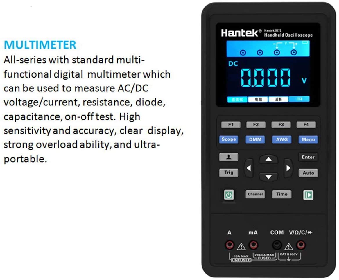 Hantek 2D72 3 in 1 Dual Channel Oscilloscope Waveform Generator Digital Multimeter USB Portable 70Mhz Tester Kit amiciKart