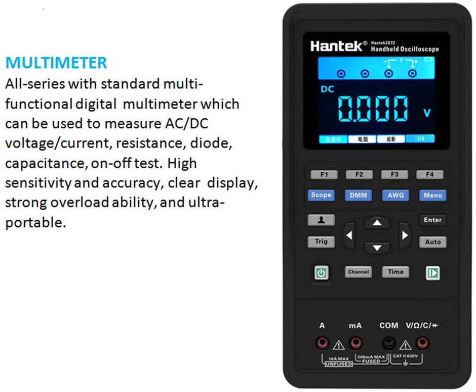 Hantek 2D72 3 in 1 Dual Channel Oscilloscope Waveform Generator Digital Multimeter USB Portable 70Mhz Tester Kit amiciKart