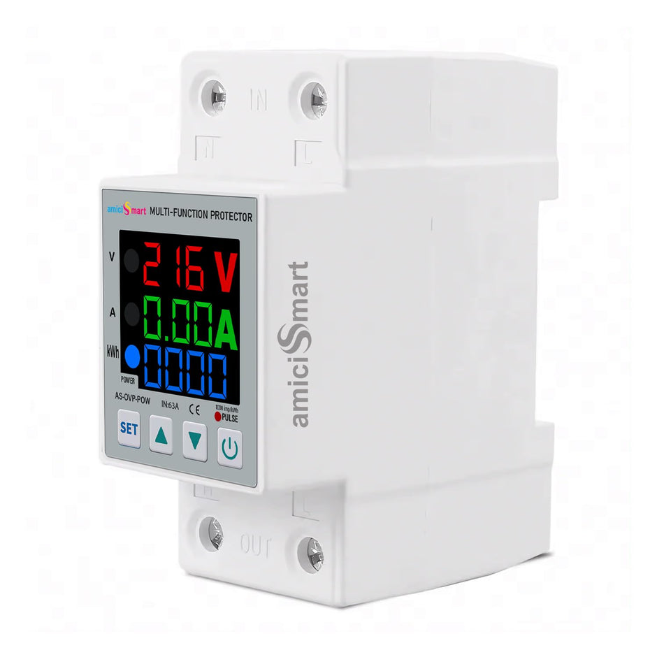 Digital Energy Meter Over/Under Voltage & Overload Protection Device with Auto Reconnect and LCD Display 63A 230V amiciKart