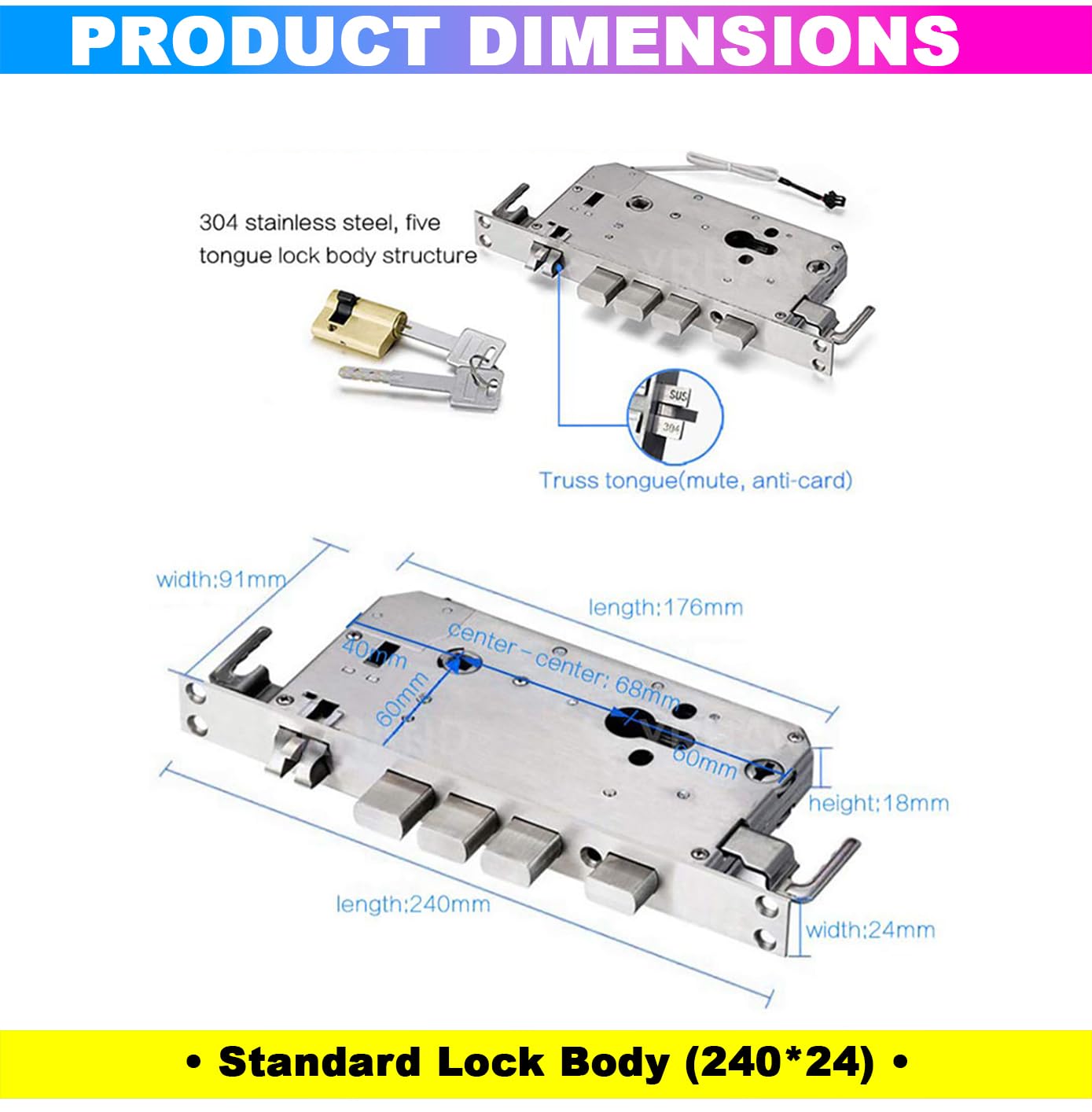 Multi-Access Smart Door Lock – Biometric Fingerprint, Smart Card Access, Mechanical Key, 4xAA Battery | Black amiciKart