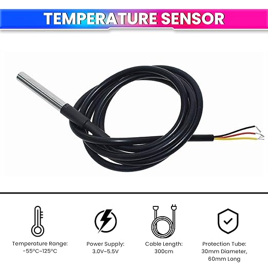 DS18B20 Waterproof Temperature Sensor – 3m Cable, Stainless Steel Probe, -55°C to +125°C amiciKart c0tmiz-hs.myshopify.com