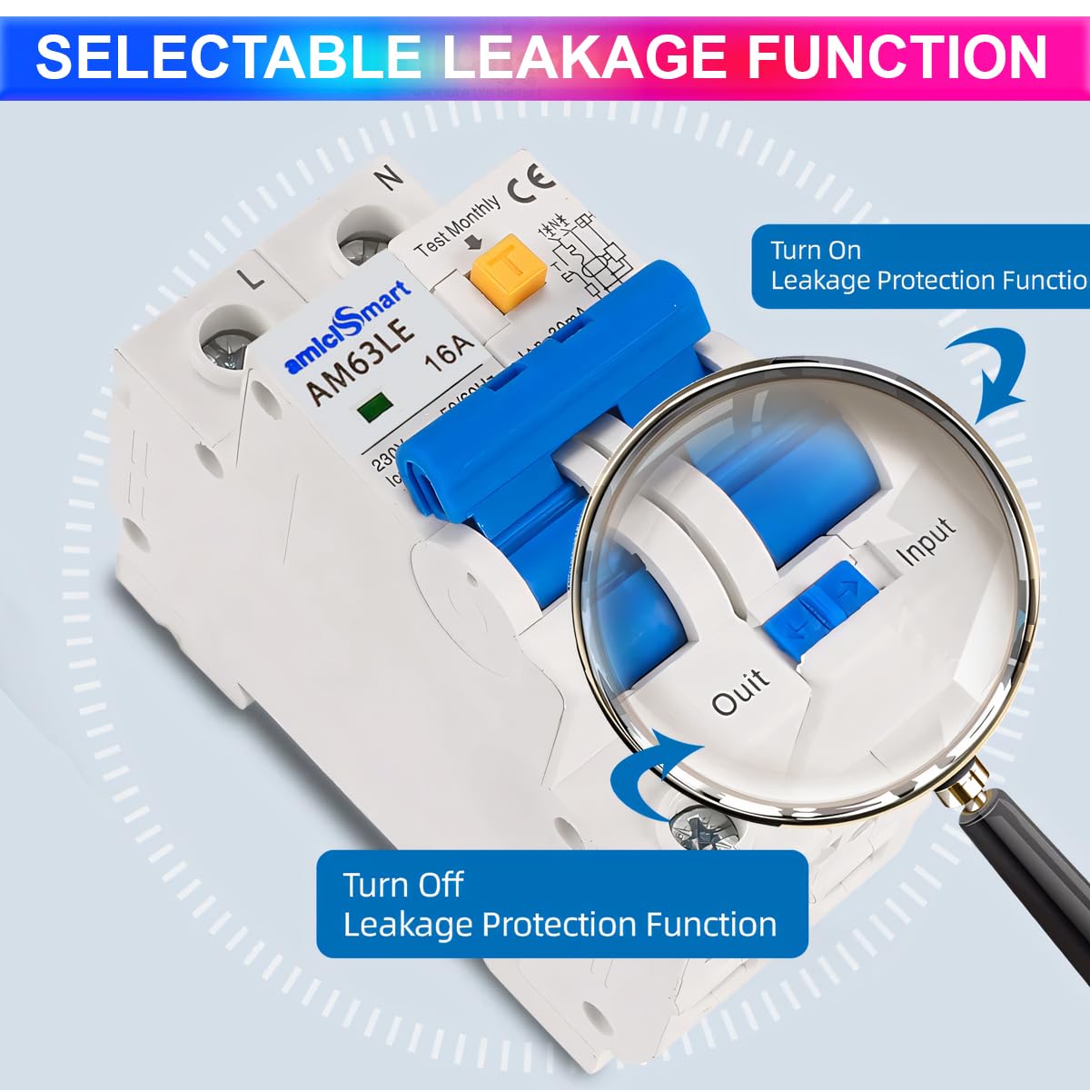 RCBO, 220V Residual Current Circuit Breaker with Leakage, Overcurrent & Short-Circuit Protection with Separate Leakage Control Switch