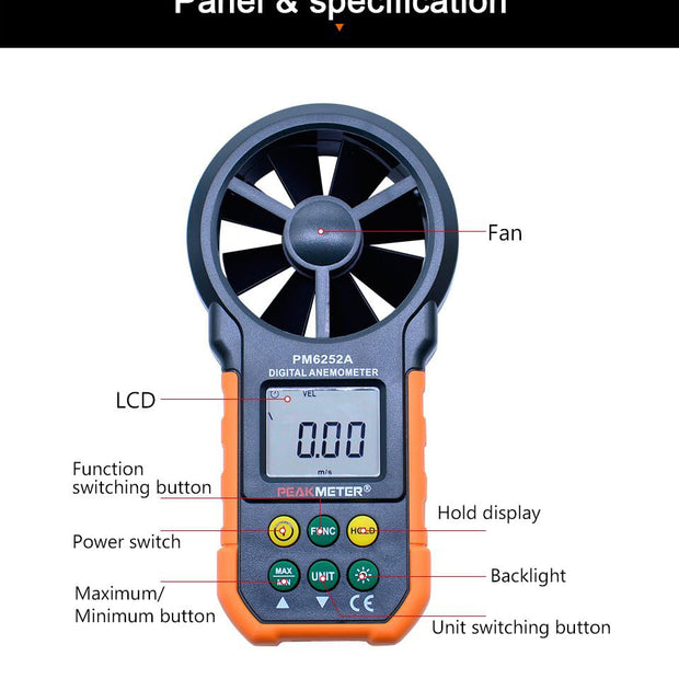 PEAKMETER PM6252A Digital Anemometer, Handheld Wind Speed & Air Volume Meter with LCD & Backlight amiciKart c0tmiz-hs.myshopify.com