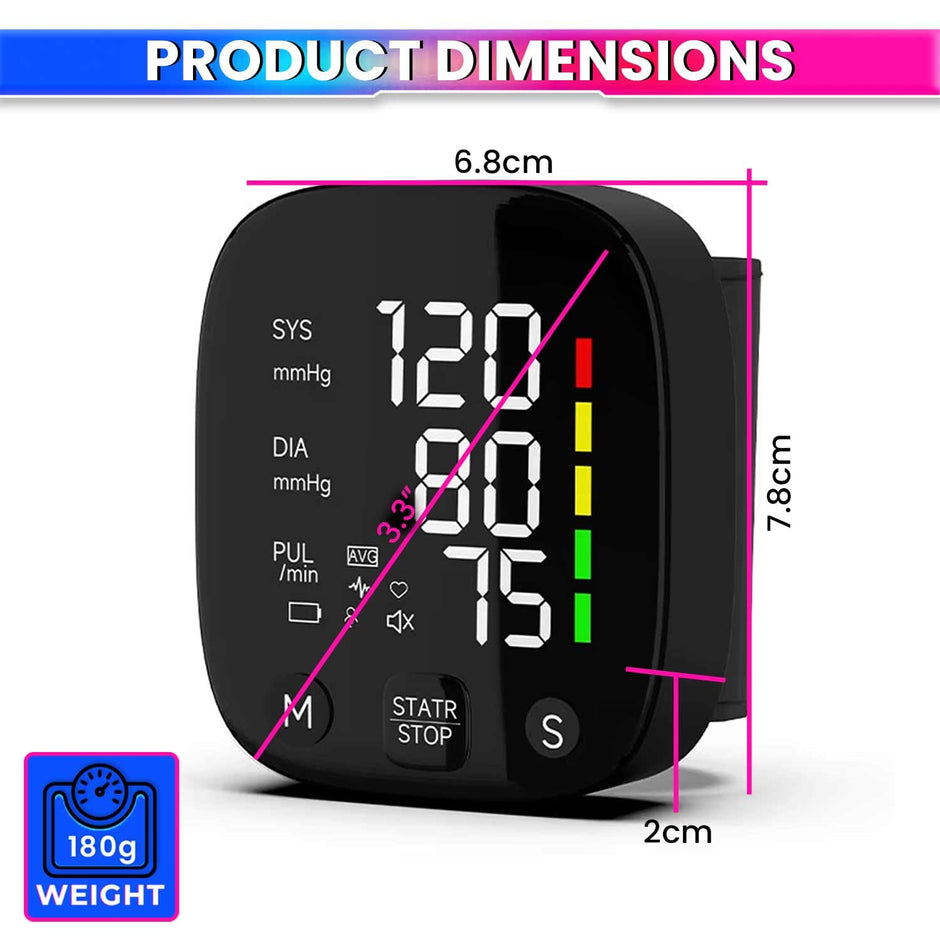 Wrist Blood Pressure Monitor, Type-C Rechargeable BP Machine Stores 99 * 2 Readings for 2 Users