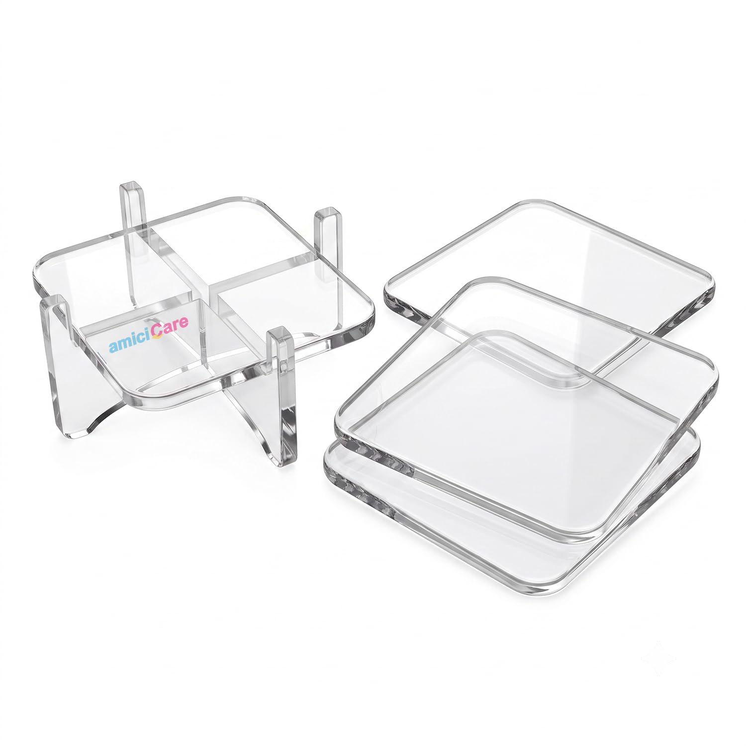 Acrylic Coasters with Holder, Set of 4, Clear Transparent Drink Coasters