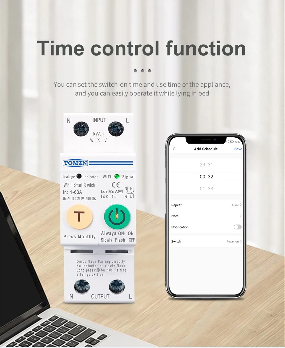 WiFi Smart MCB 63A with Energy Meter & Overload Protection, SmartLife App(63A with RS485 Port)