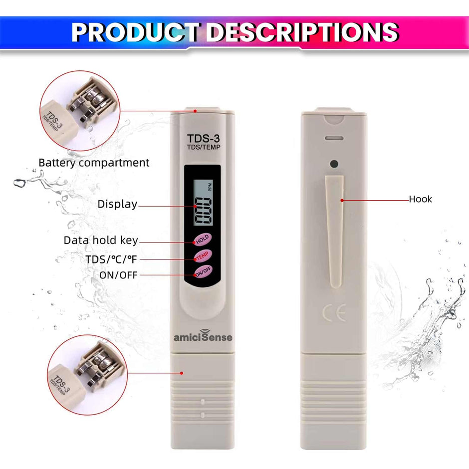 Digital TDS Meter Pen – 9999PPM Water Quality Tester with Temp Display for RO, Aquarium, Hydroponics