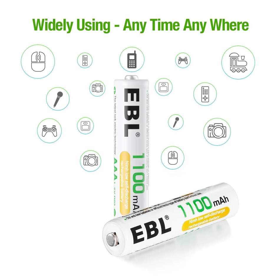 EBL AAA Rechargeable Batteries 1100mAh – High Capacity Ni-MH 1.2V AAA Batteries, Pack of 4