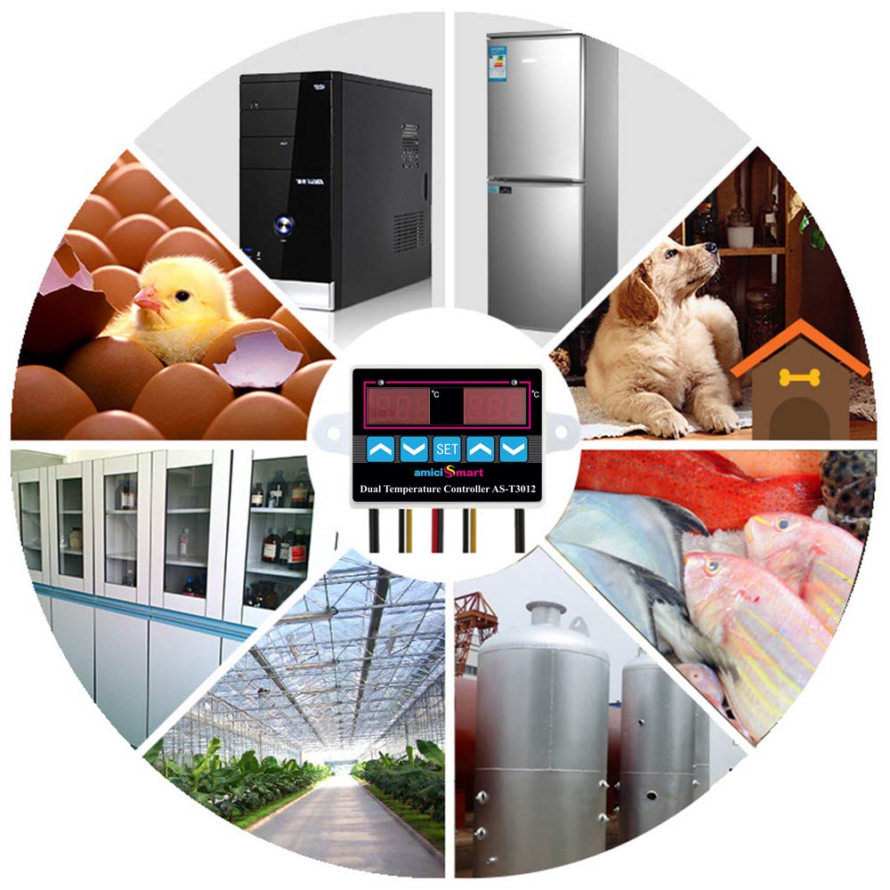 AC 220V Dual Probe Digital Thermostat Temperature Controller with LED Display amiciKart