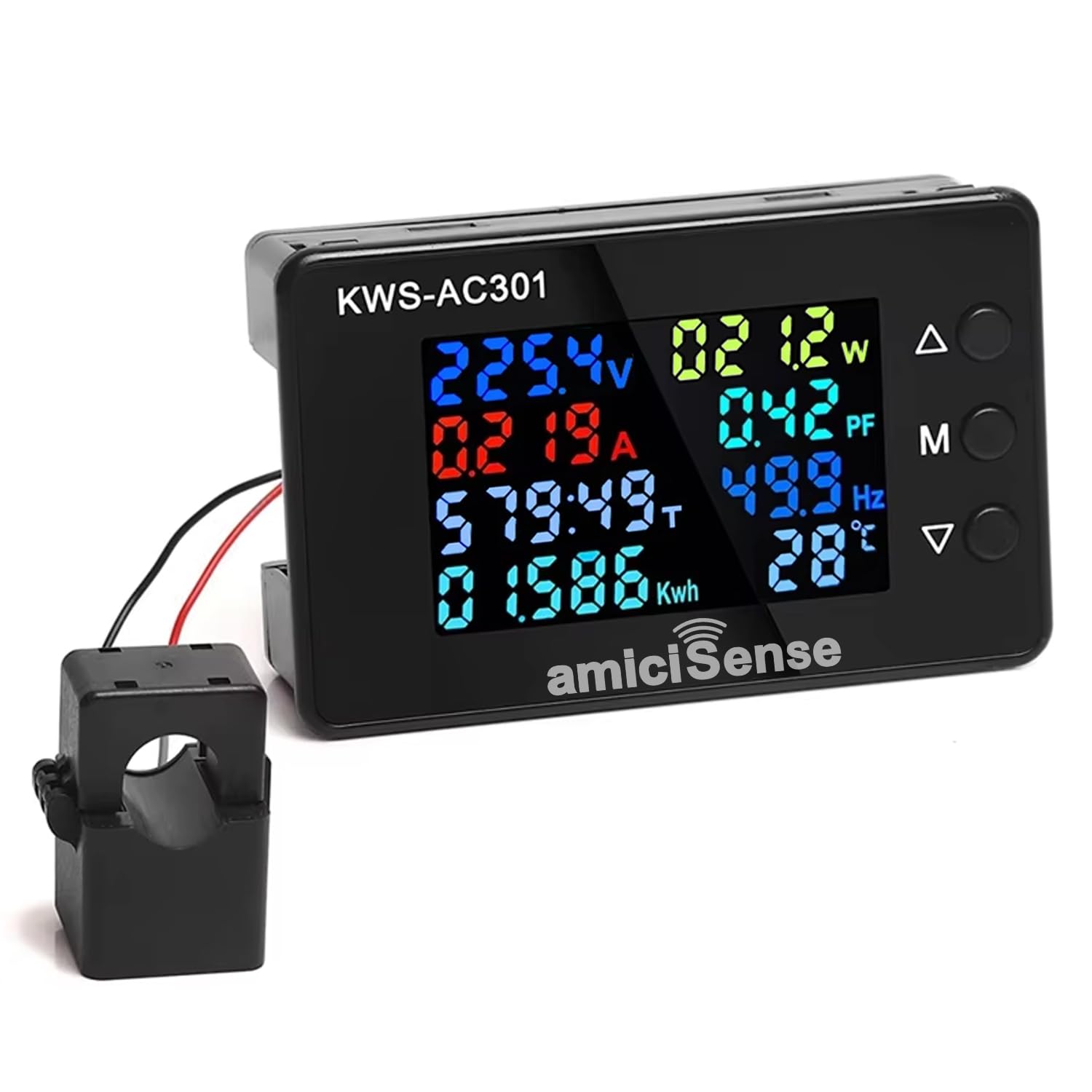 8-in-1 Digital Energy Meter with Power Monitoring Device & Colourful Display, 6 Smart Alarm Prompts (22kW) amiciKart