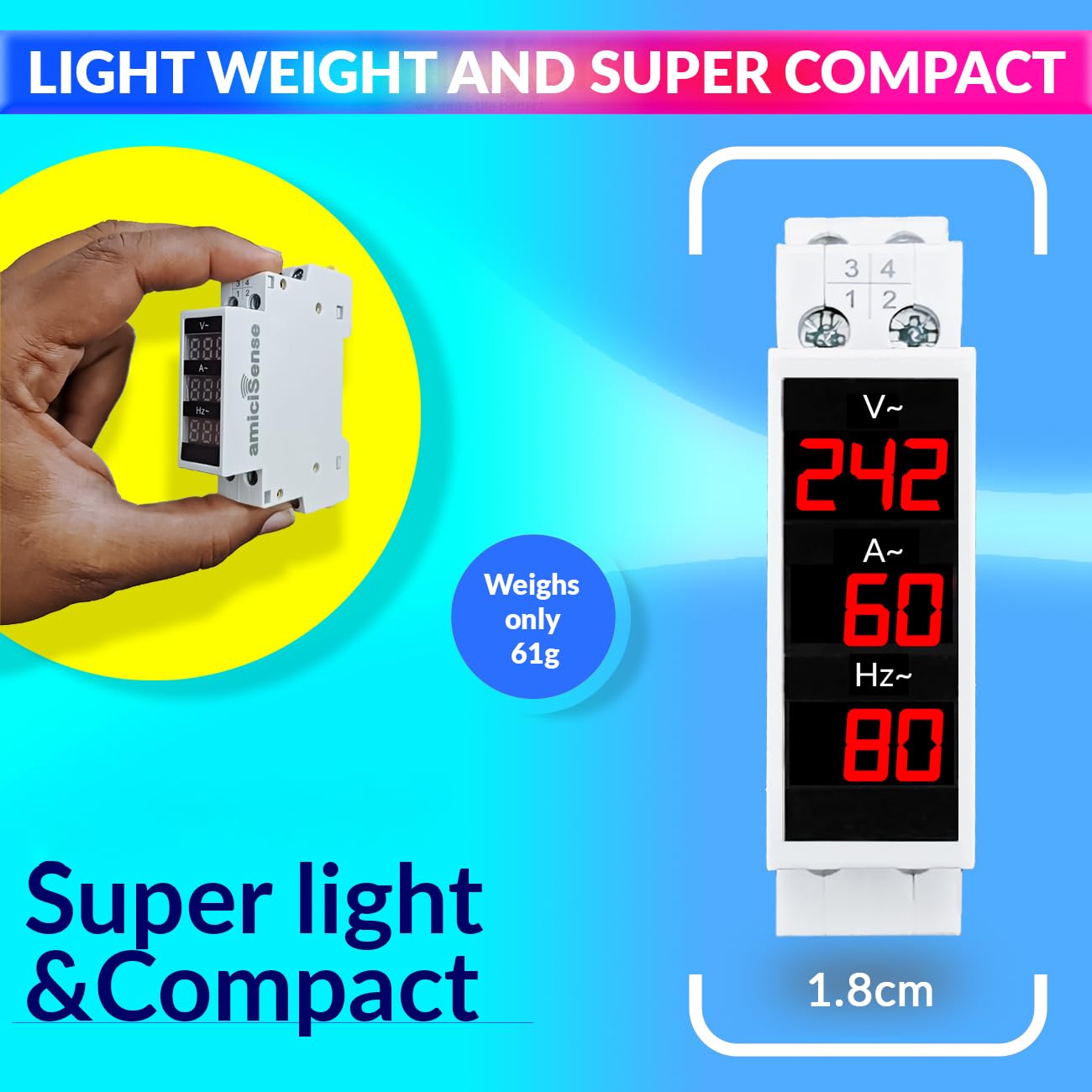3-in-1 Voltage, Current & Frequency Meter 80- 500V AC, 100A with External CT & Clear LED Display amiciKart c0tmiz-hs.myshopify.com