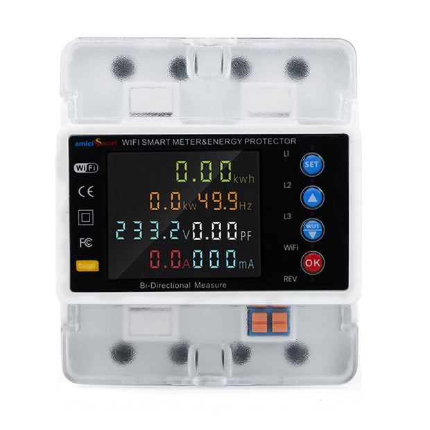 WiFi Bi-Directional Energy Meter Over/Under Voltage, Overload & Leakage Protection with Auto Reconnect