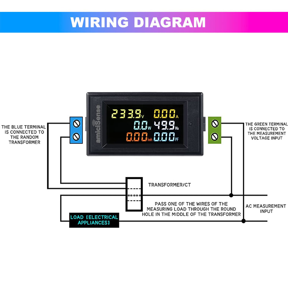 6-in-1 Digital Power Meter, 100A 40–300V AC with Multi-Colour Display (22kW) amiciKart